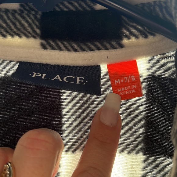 Boys or girls black and white plaid warm button up flannel - Picture 2 of 2